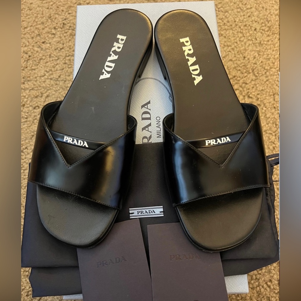 Prada slip on sandals